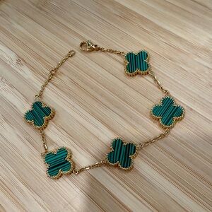 Gold Plated Five Clover Link Bracelet with Green Accents - Design Inspired